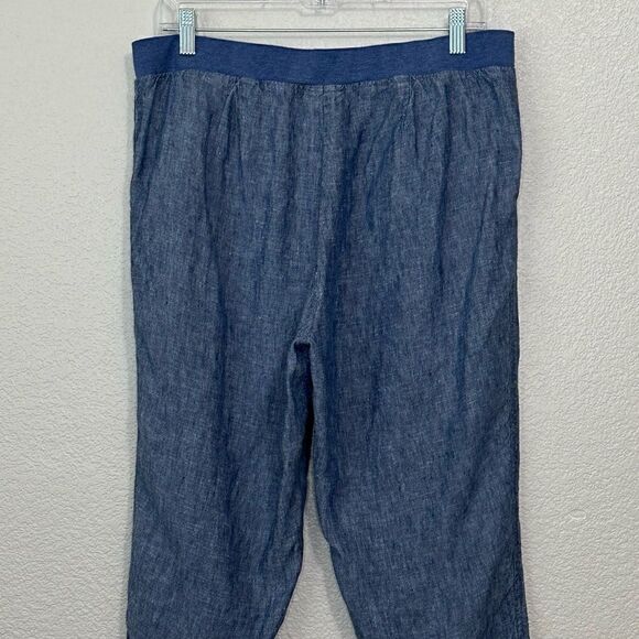 J. Jill 100% Linen Blue Chambray Pull On Ankle Pants - Picture 9 of 12